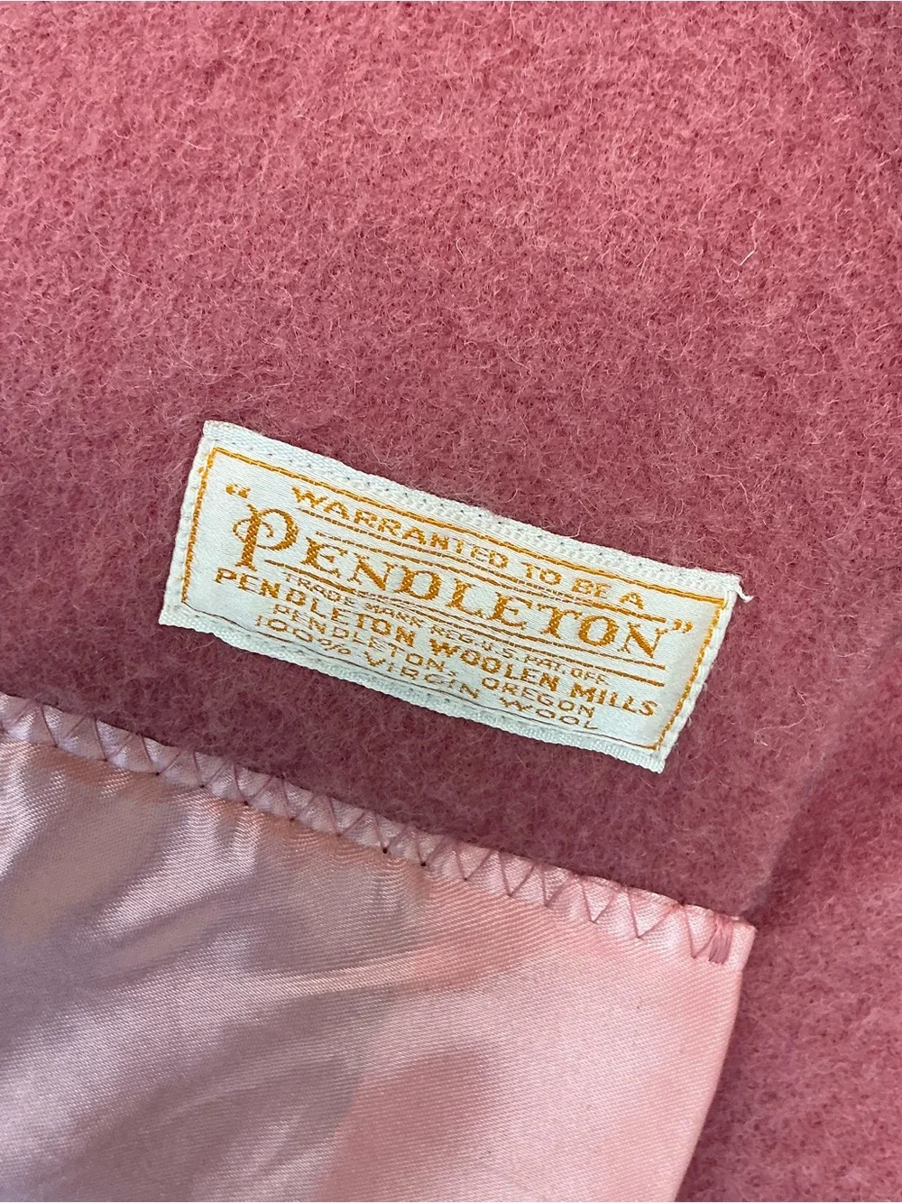 Vintage Pendleton 100% wool pale pink blanket. 71 x 74 satin binding USA, made